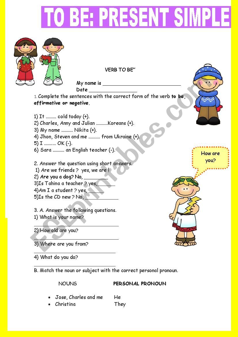 VERB TO BE WORKSHEET  worksheet