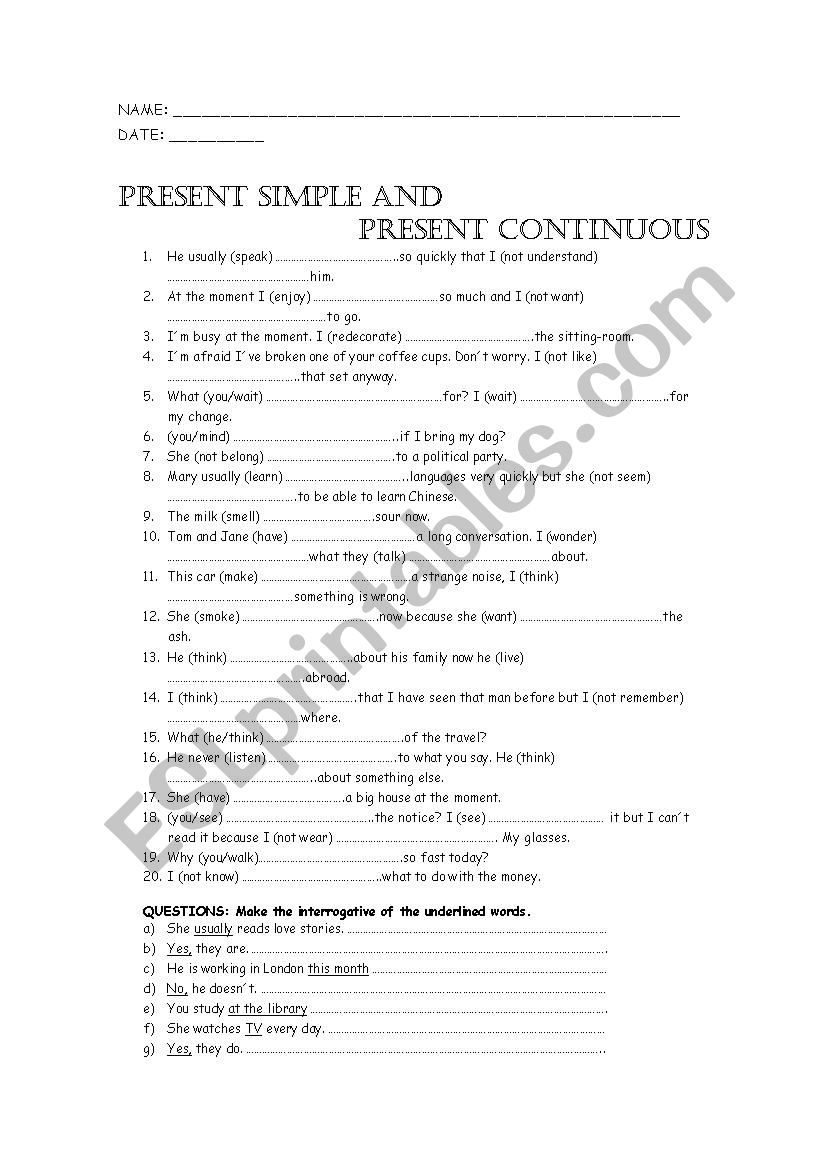 Simple Present vs Present continous