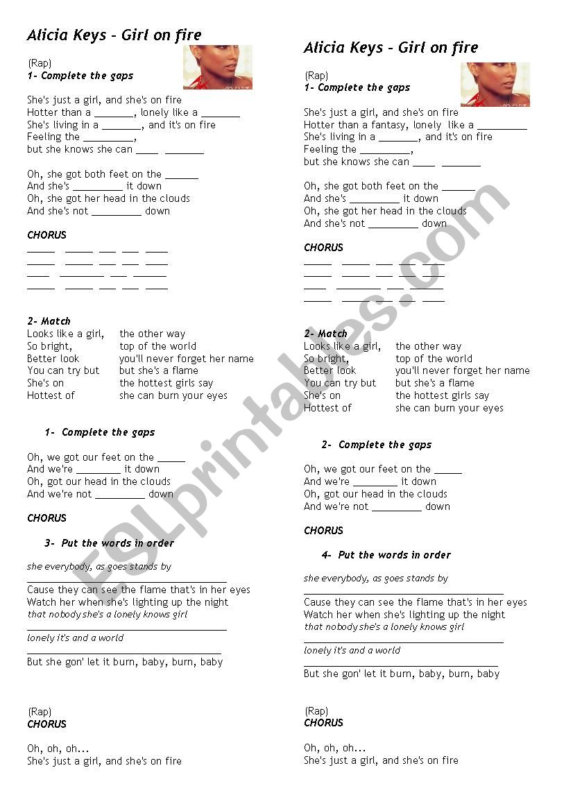 Alicia Keys - Girl on fire worksheet