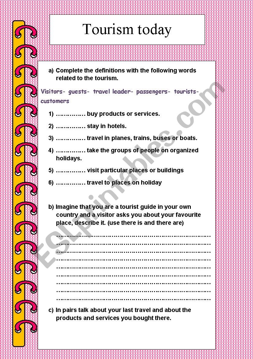 tourism today worksheet