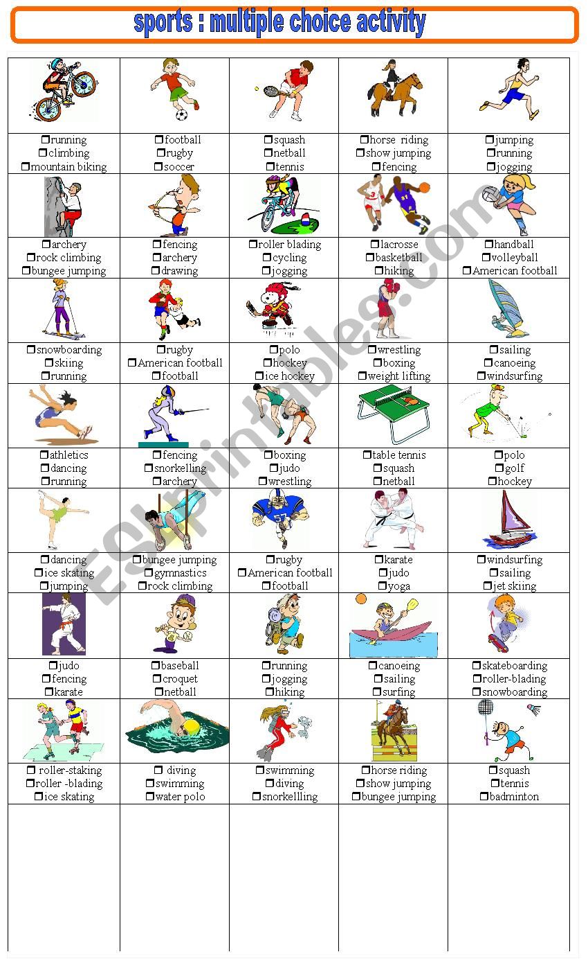 SPORTS MULTIPLE CHOICE ACTIVITY