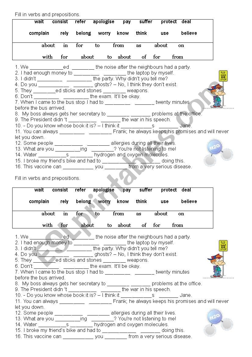 Verbs with prepositions worksheet