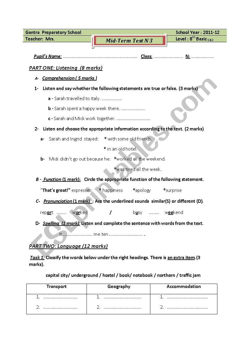 Mid-term test n3 (8) worksheet