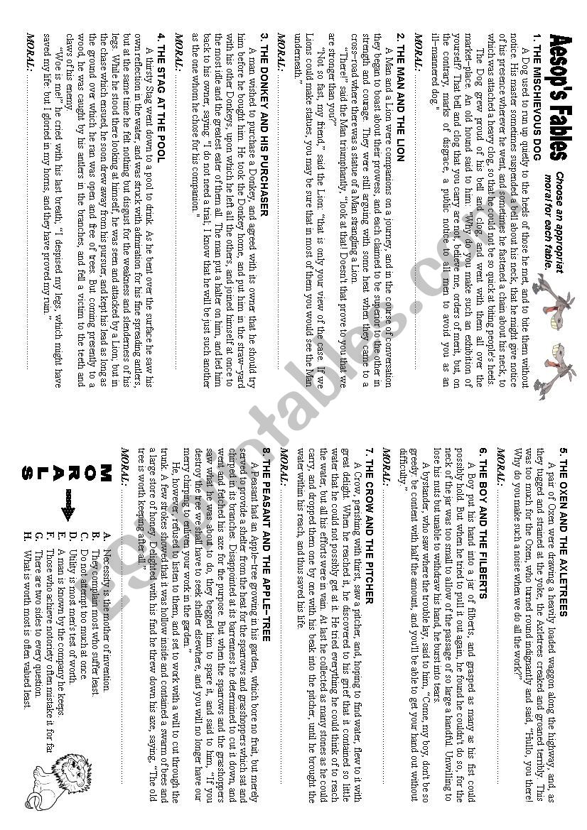 Aesops Fables worksheet