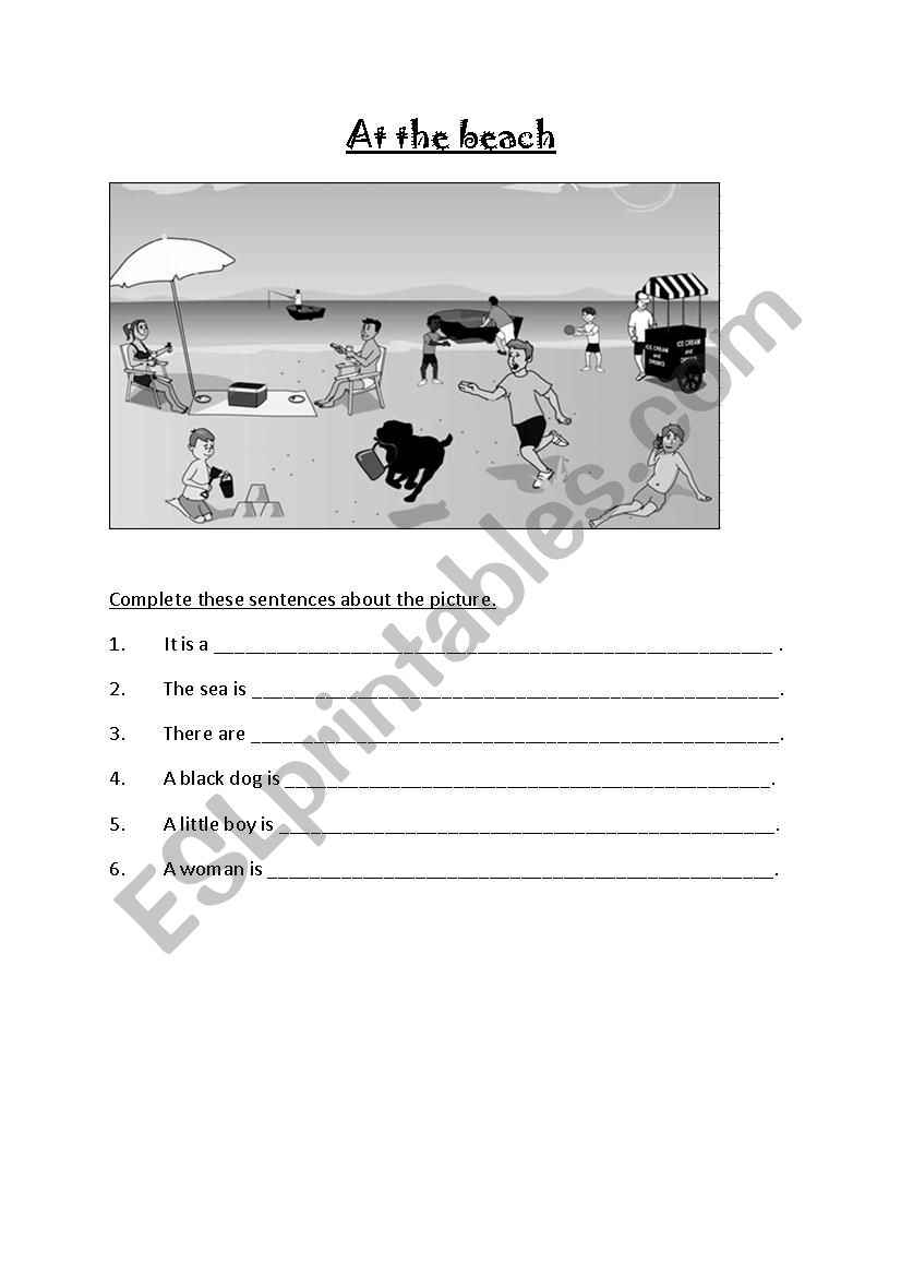 At the beach worksheet