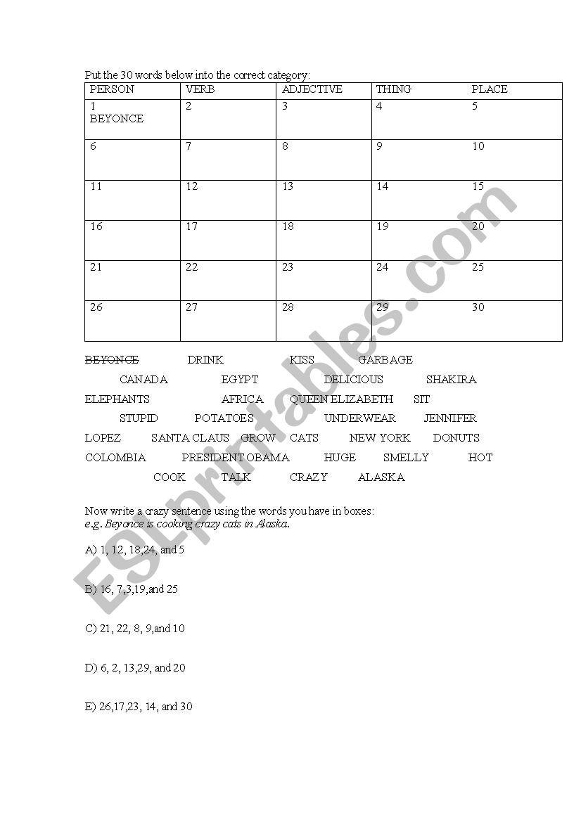 Fun Worksheet: Parts of speech 