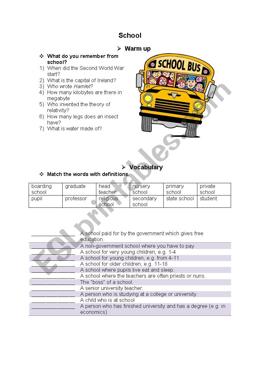 School worksheet