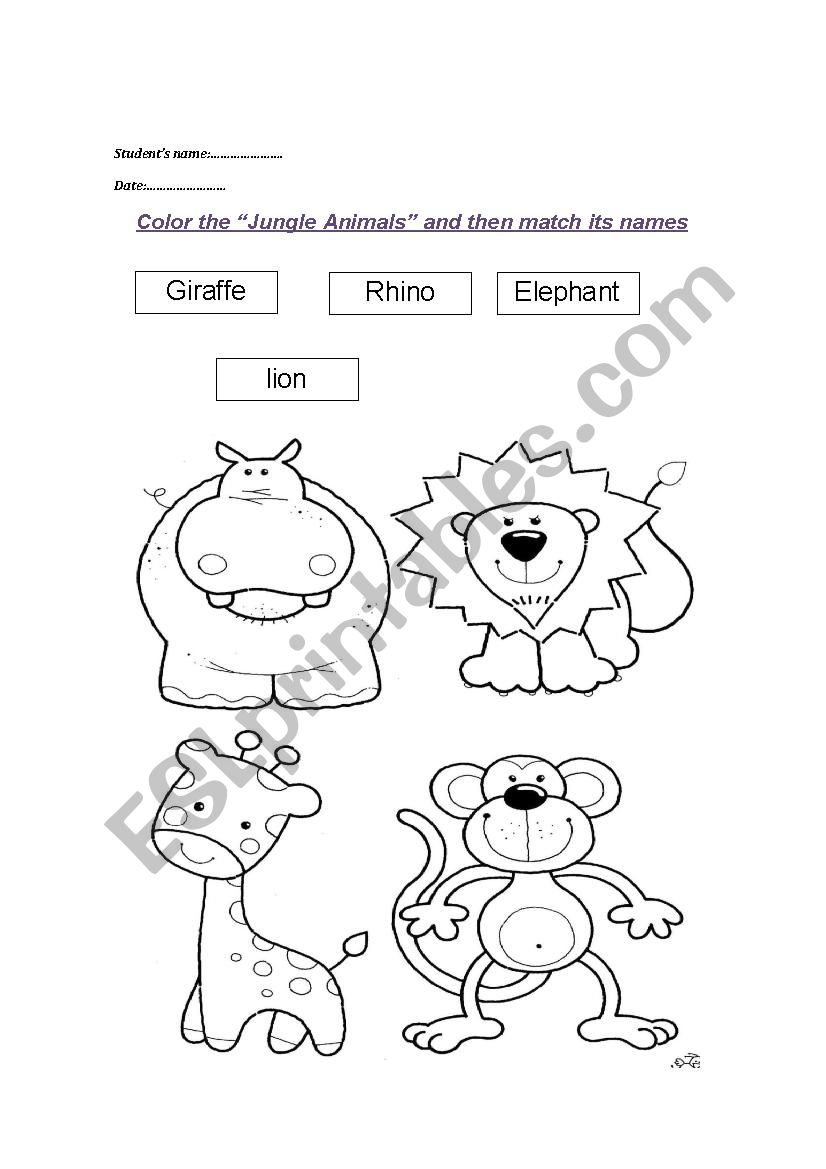 jungle animals  worksheet