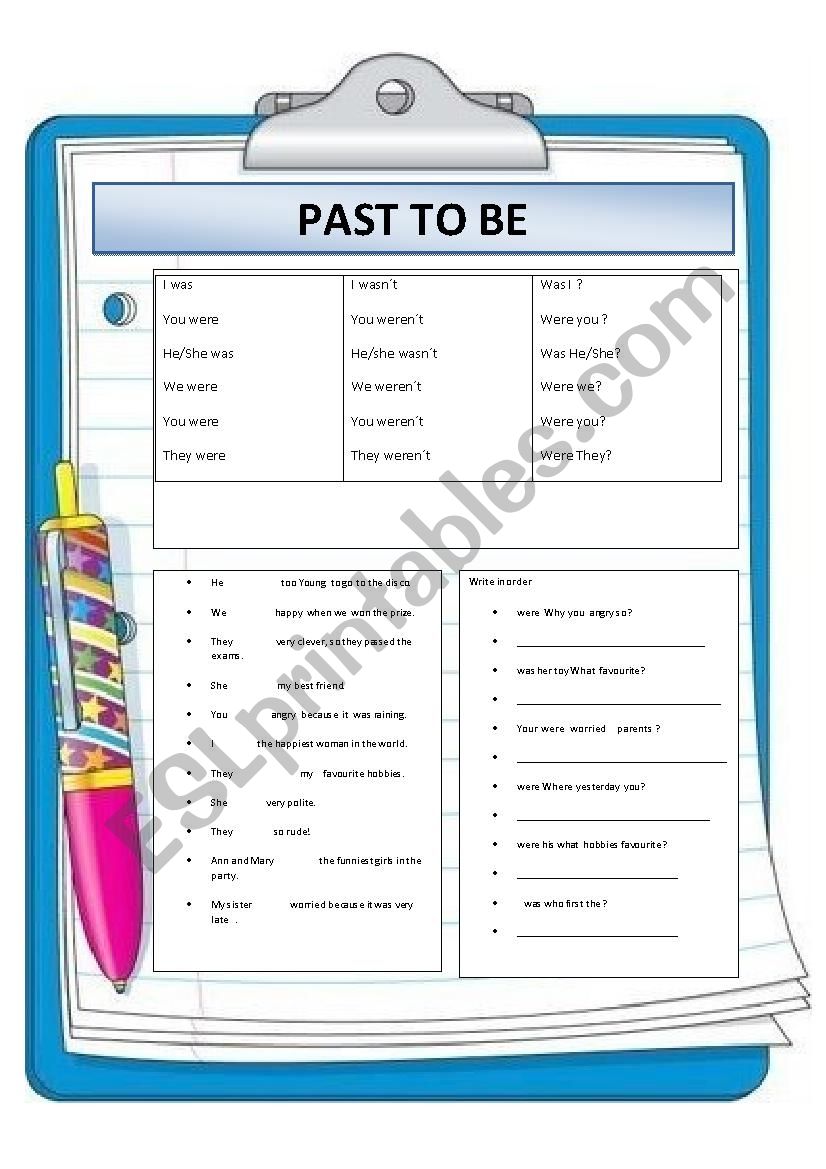 Past to be worksheet