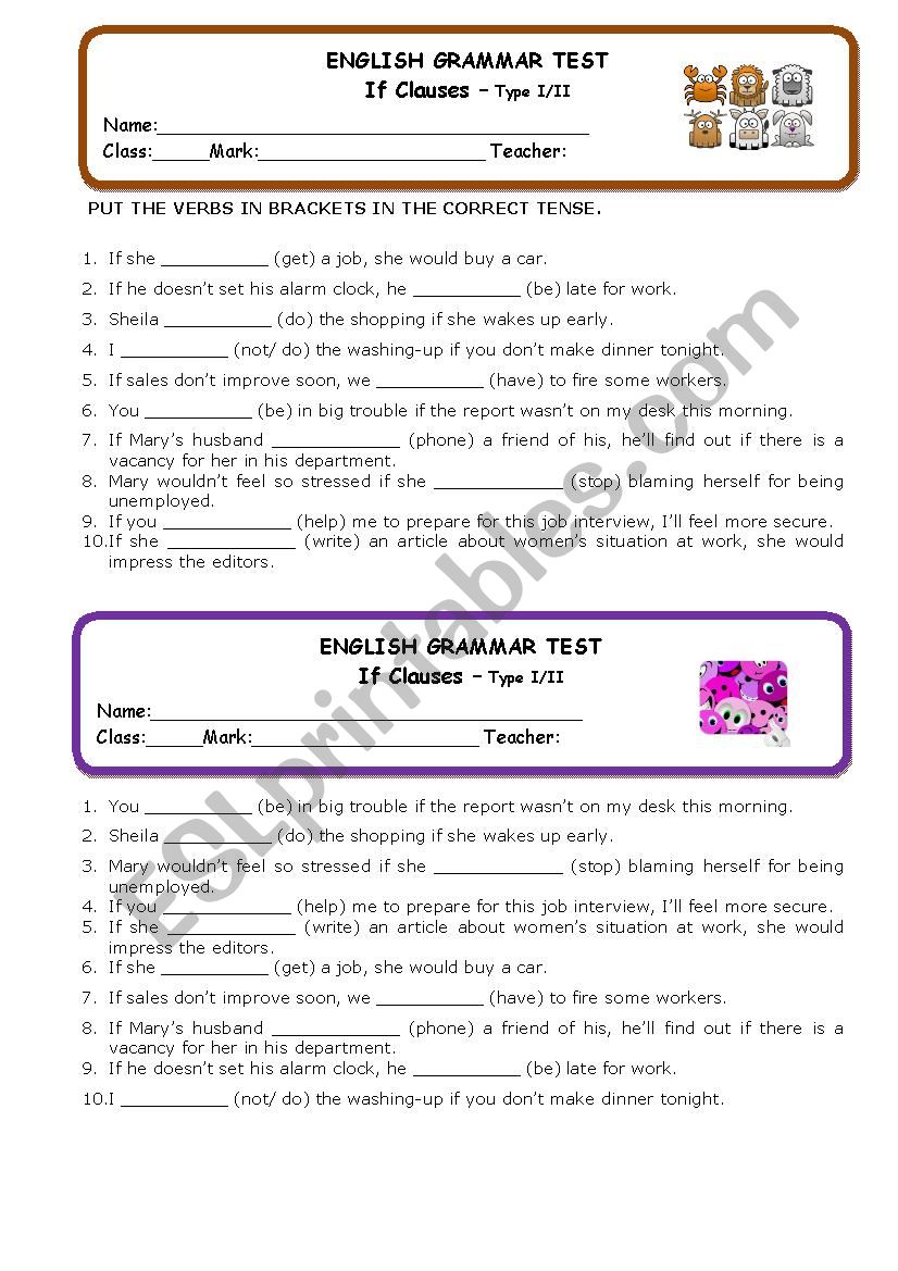  If Clauses I/II - Mini Test worksheet