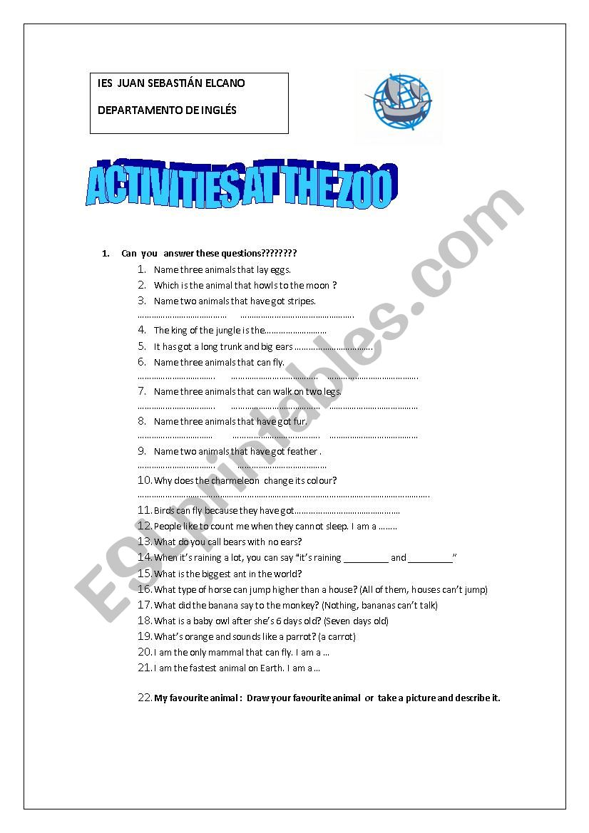 activities at the zoo worksheet