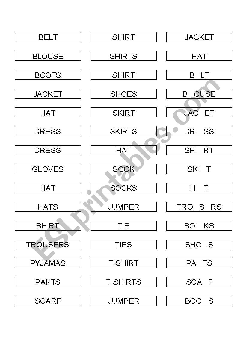 Clothes worksheet