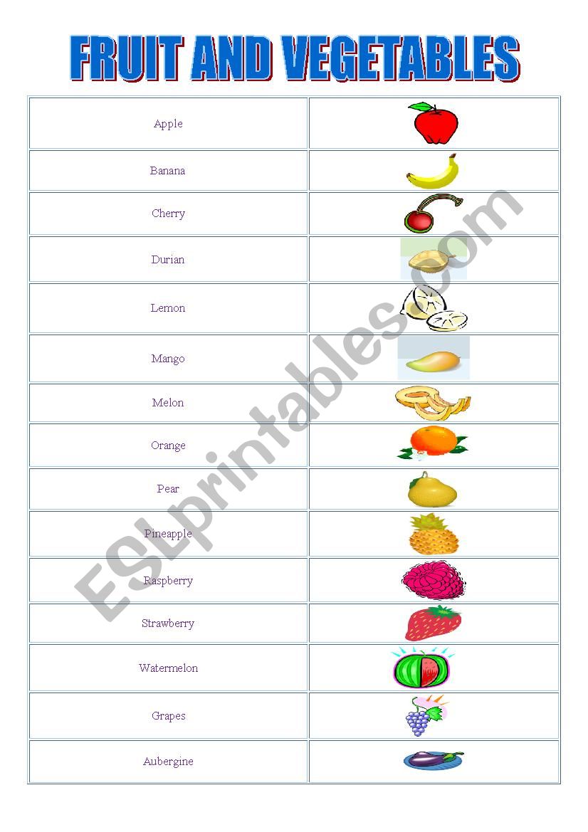 Fruit and vegetables worksheet