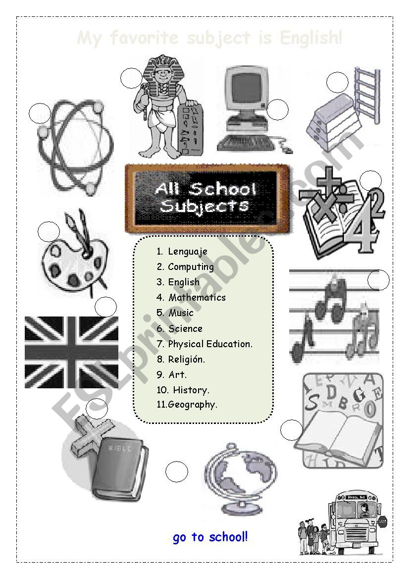 school subjects worksheet