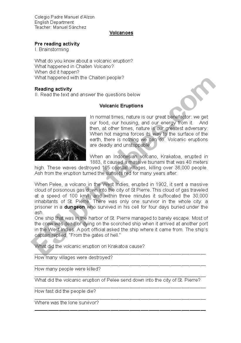 volcanoes worksheet