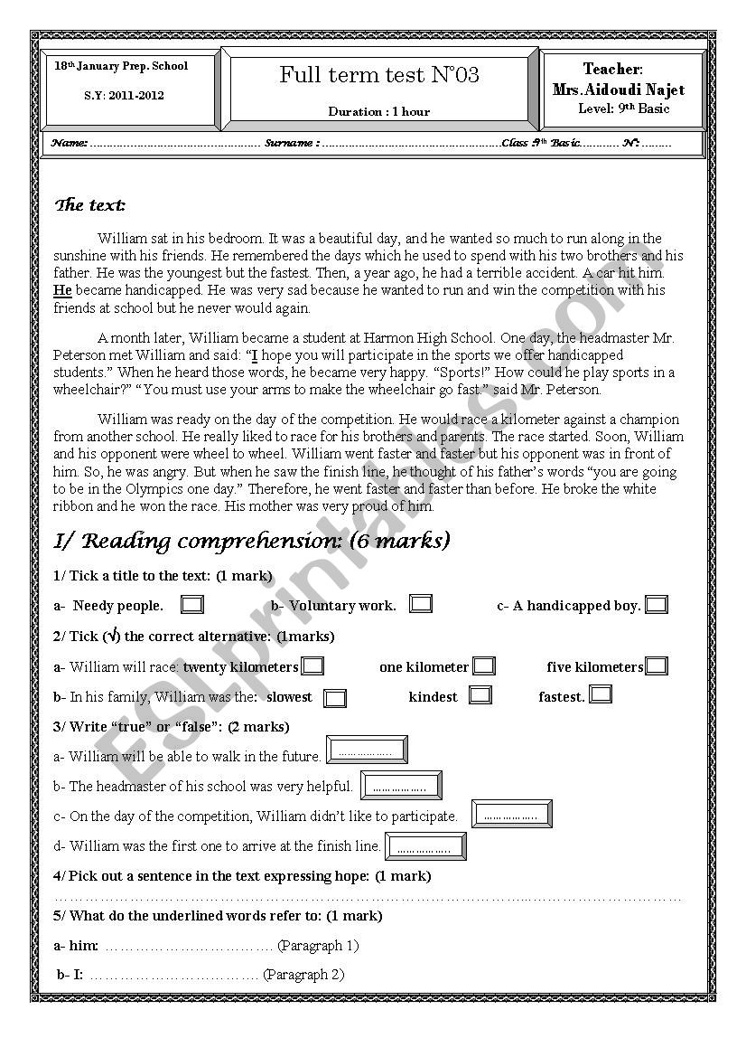 full-term-test03*9eme worksheet