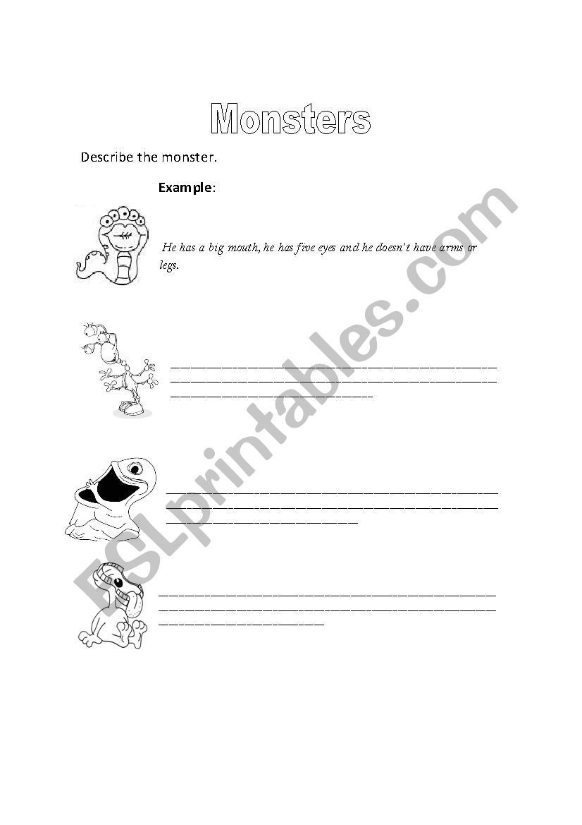 Monsters worksheet