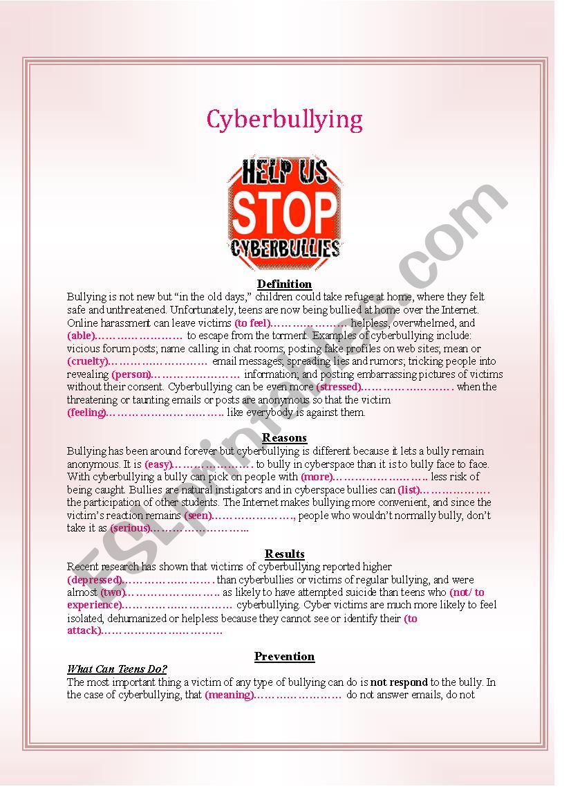 Cyberbullying (Definition,Reasons,Results and Prevention)