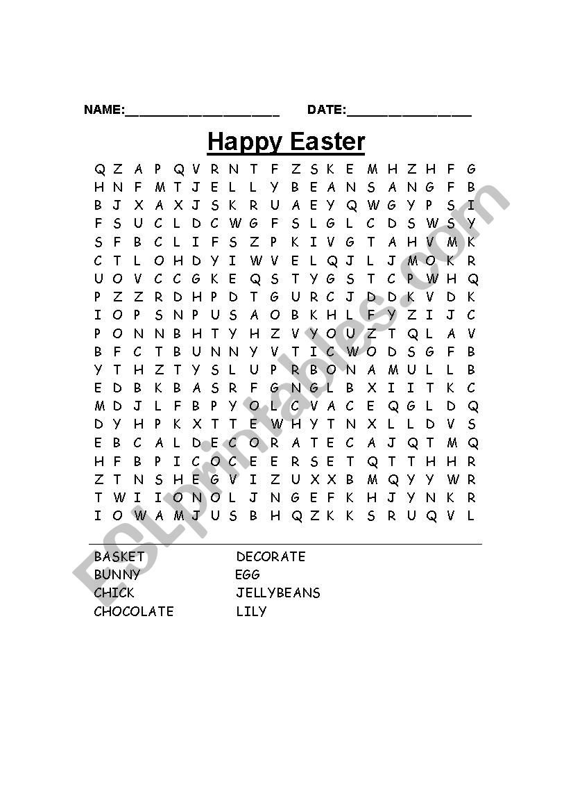 Easter wordsearch worksheet