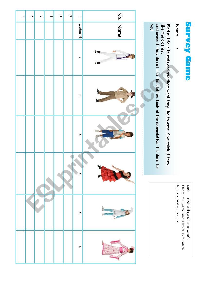Clothes game worksheet