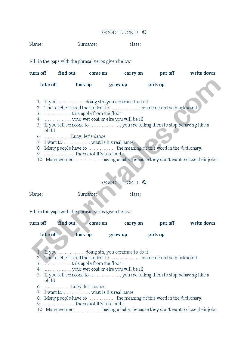 Phrasal verbs worksheet