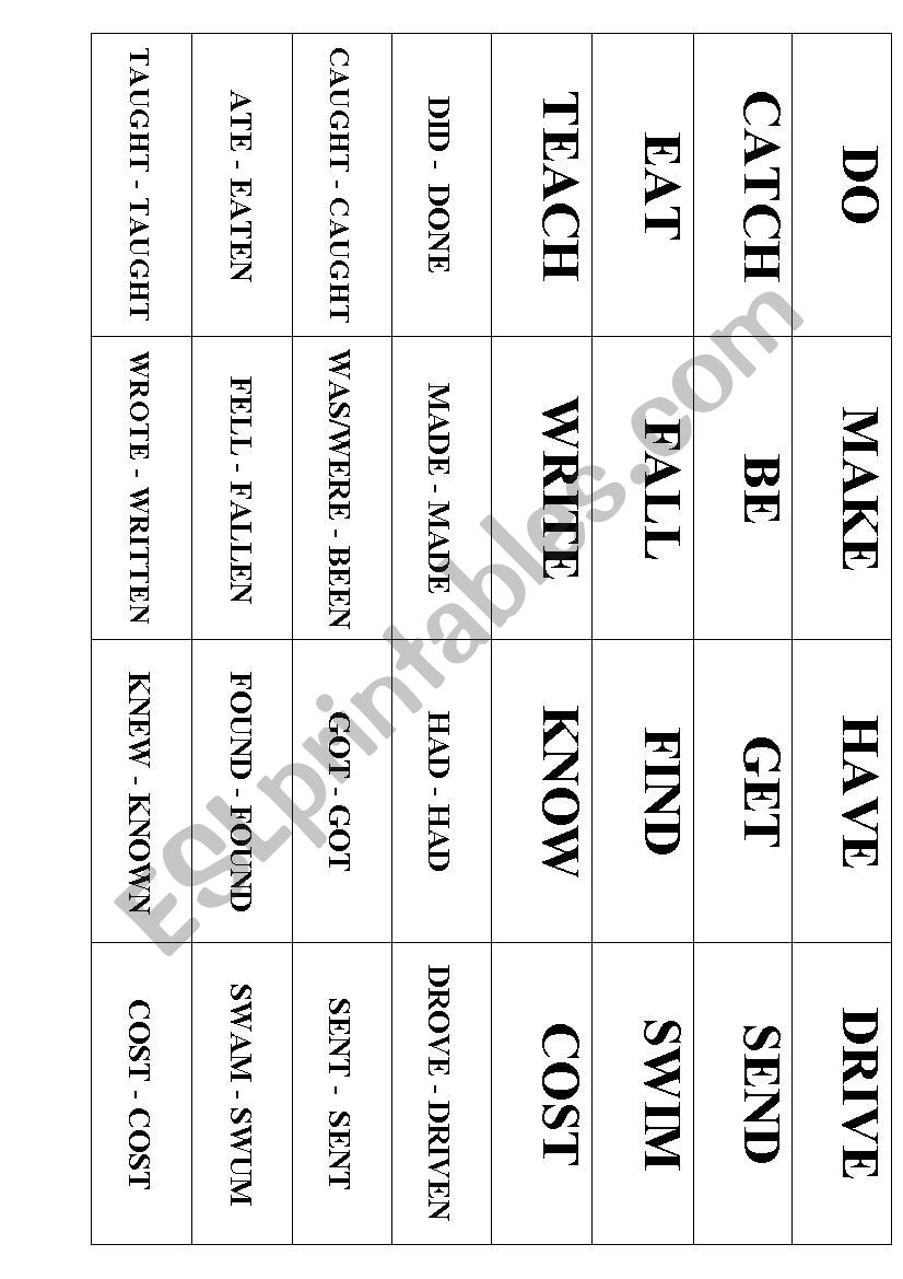 basic irregular verbs memory game