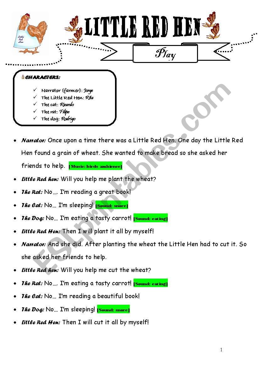 little red hen -play worksheet