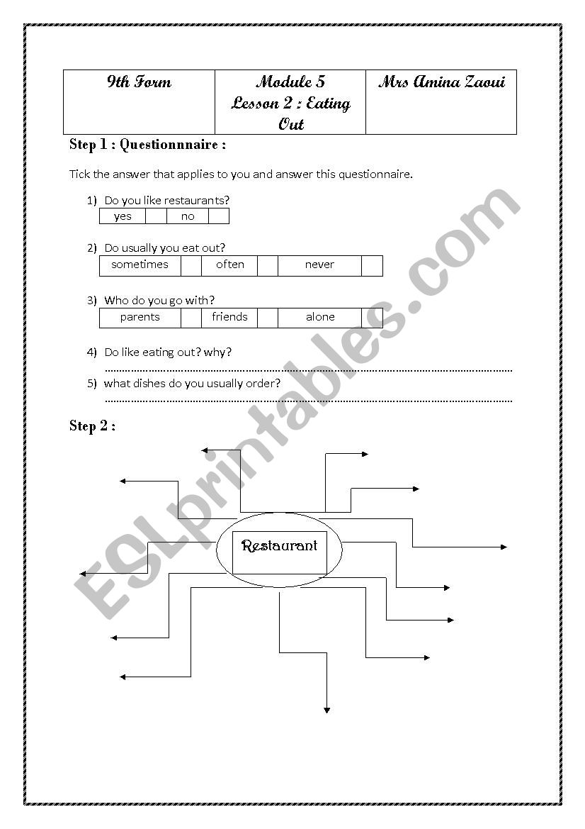 eating out worksheet