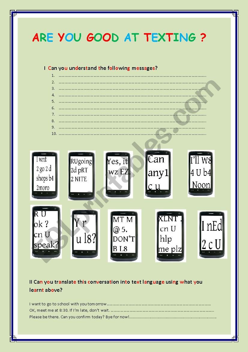 Are you good at texting? worksheet