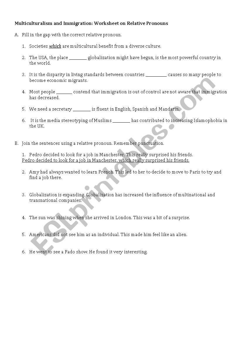 Relative Clauses Worksheet worksheet