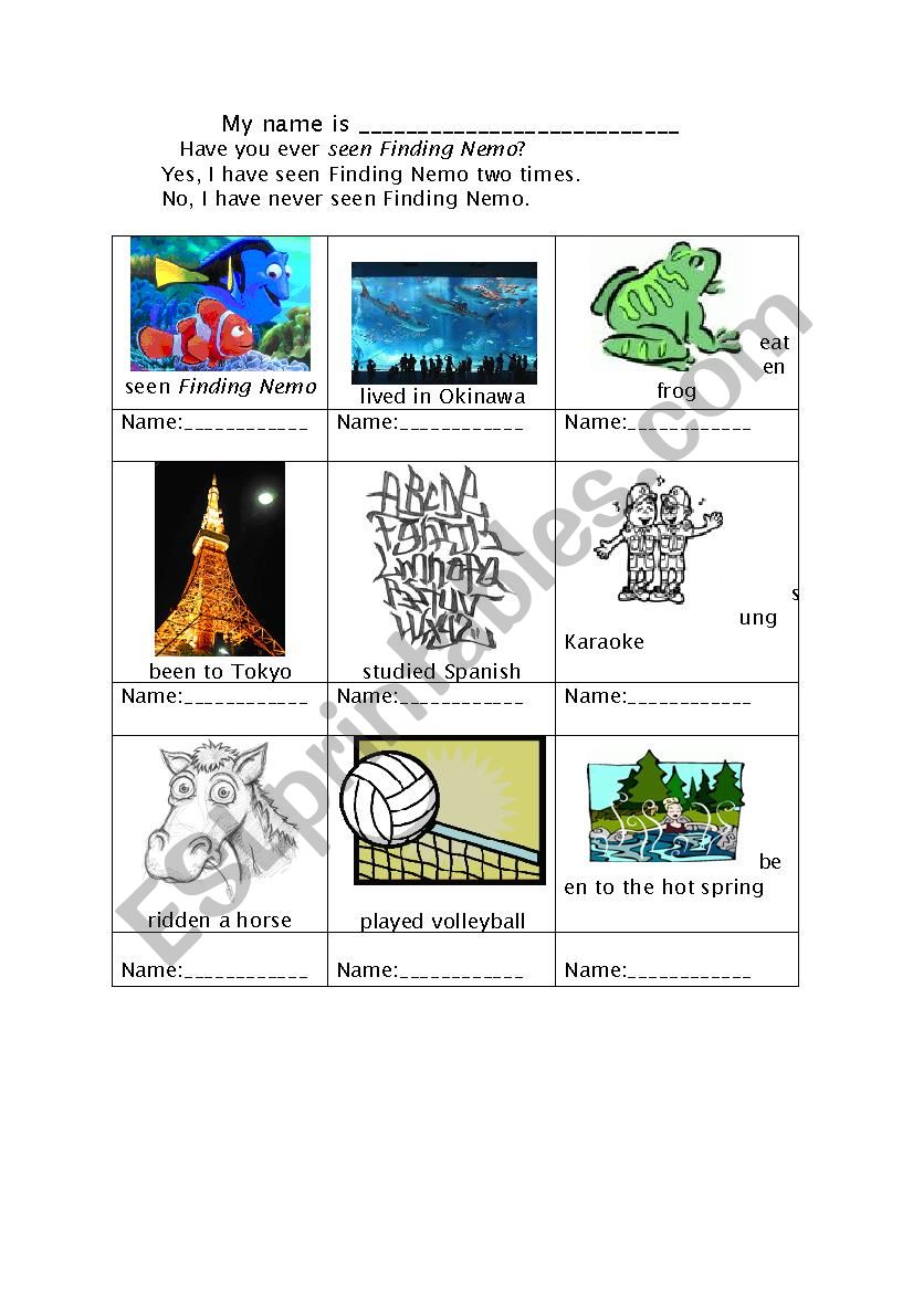 Have you ever Bingo worksheet