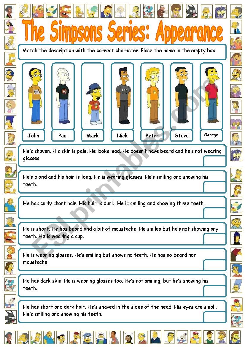 The Simpsons Series: Appearance . Reading & Matching 1 (+ key)