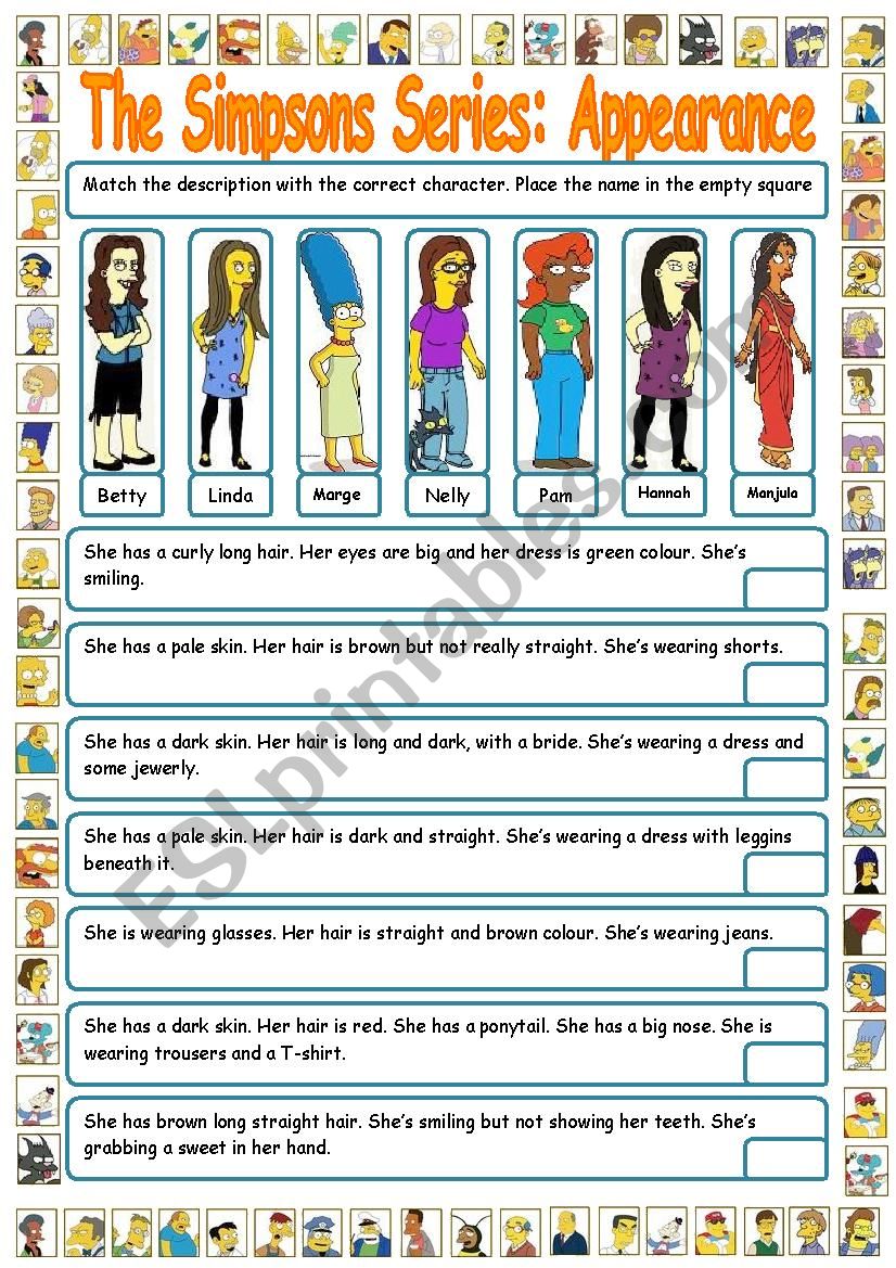 The Simpsons Series: Appearance . Reading & Matching 2 (+ key)