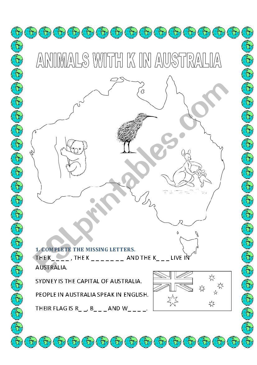 Animals with K in Australia worksheet