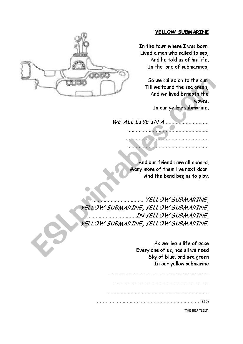 YELLOW SUBMARINE worksheet