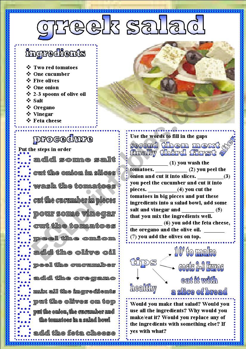 greek salad worksheet