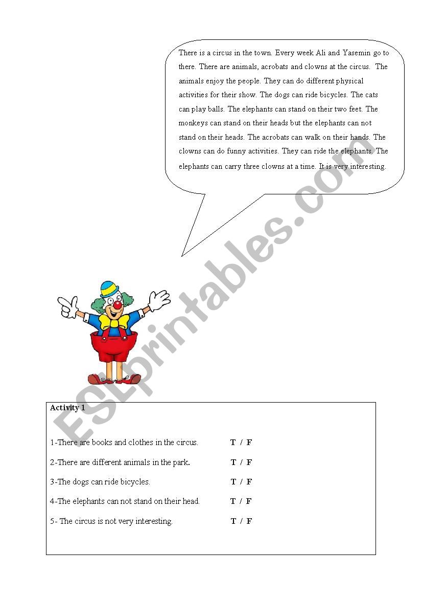 Circus worksheet