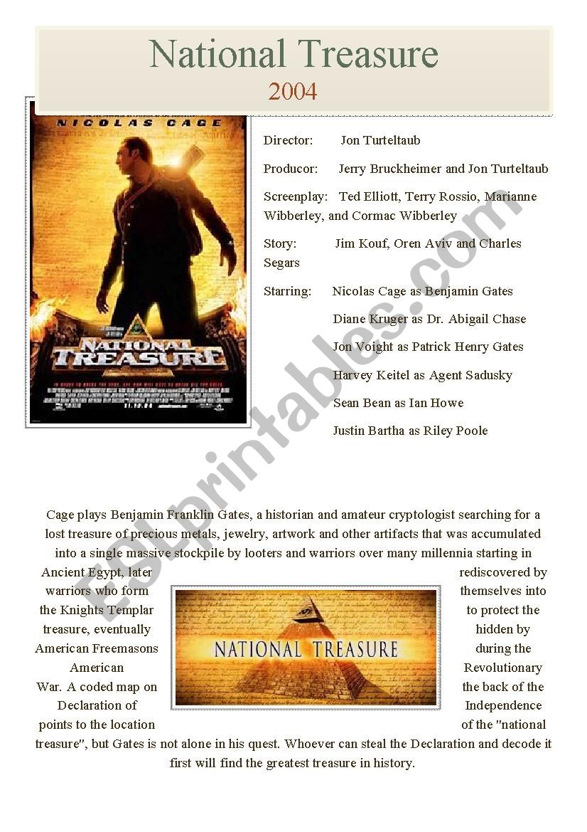 National treasure worksheet