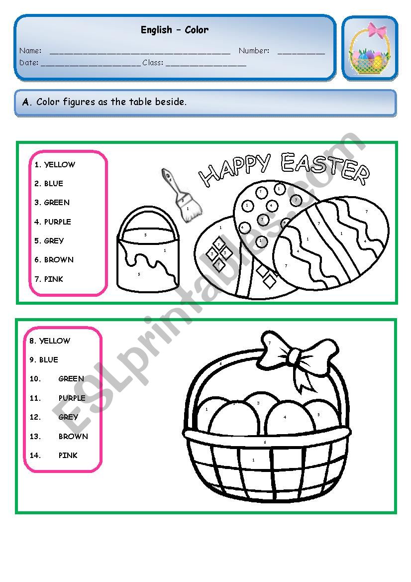 Color figures EASTER as the table beside.