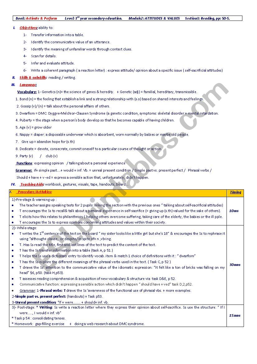 values and attitudes worksheet