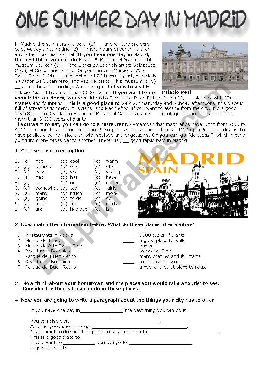 One Summer Day In Madrid worksheet