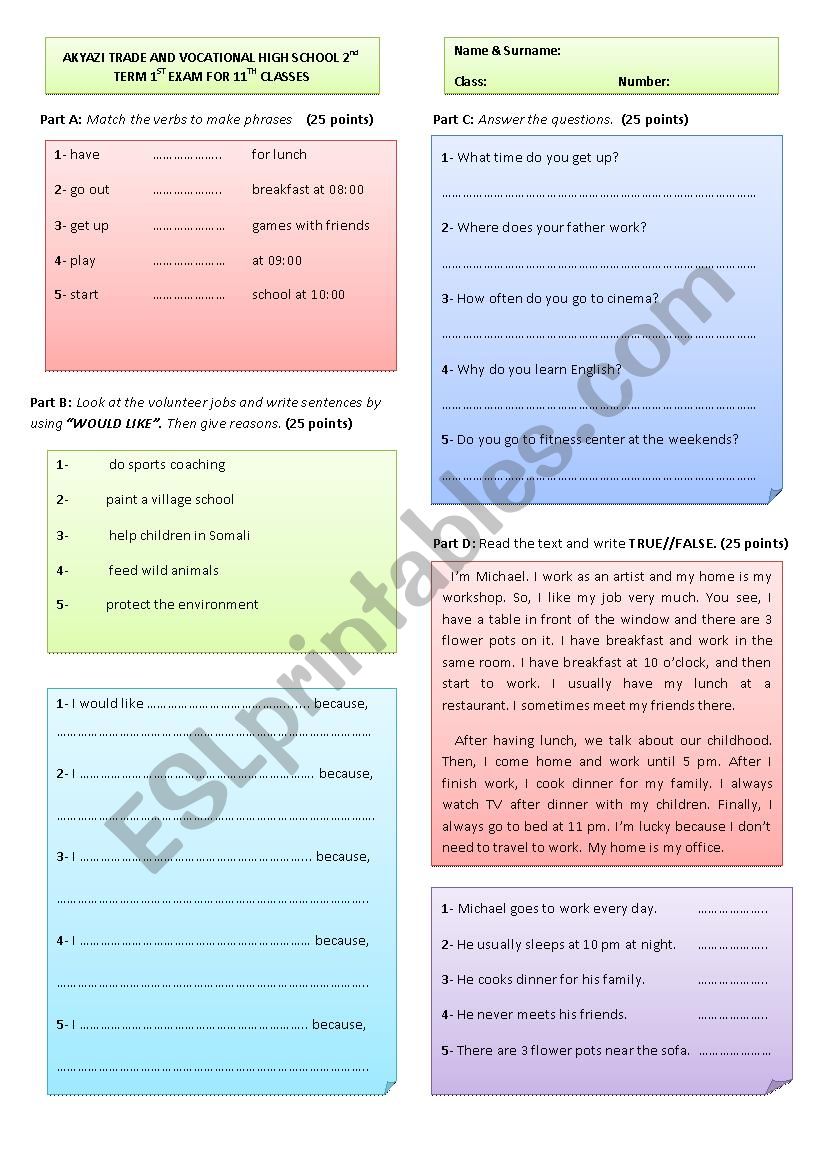 Exam worksheet