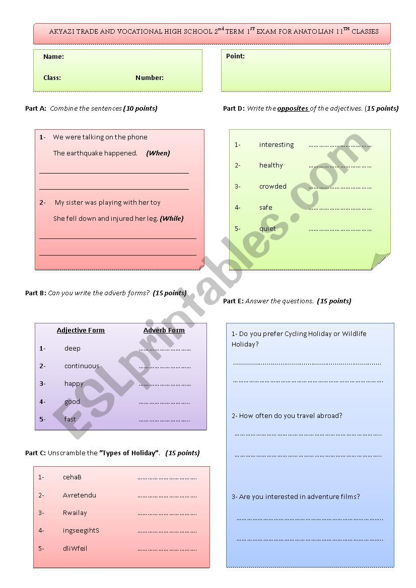 Exam worksheet