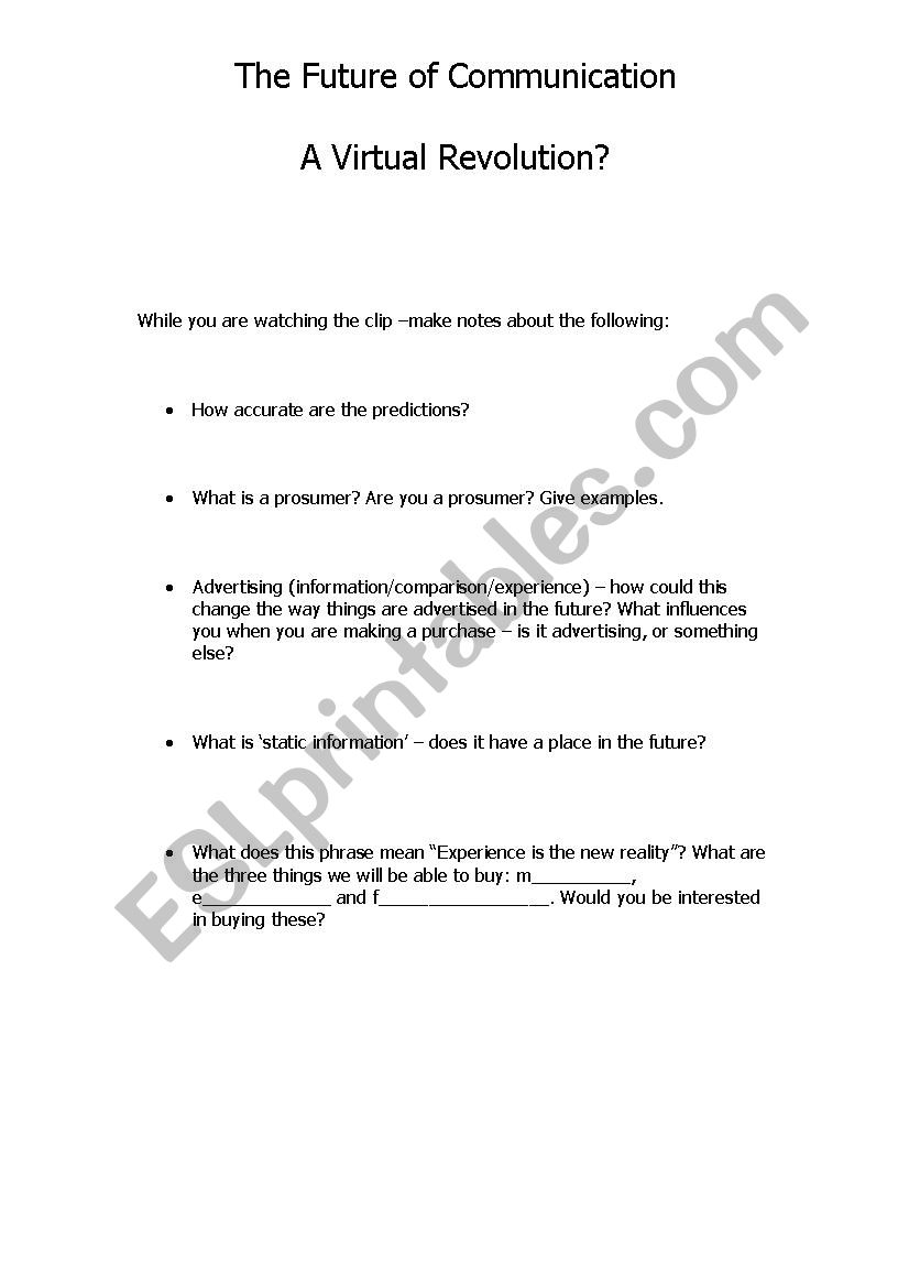 The Future of Communication Worksheet