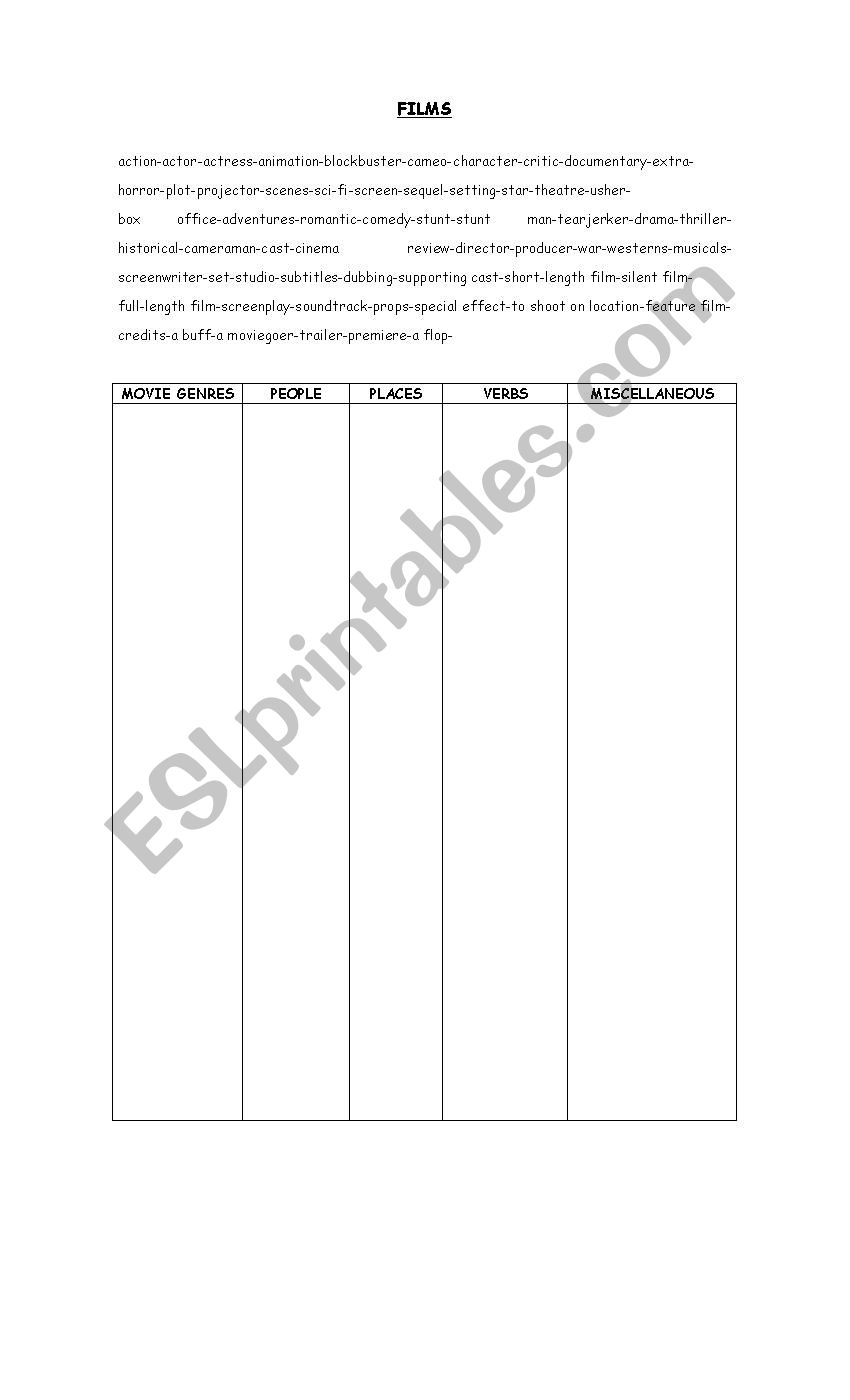 Vocabulary  at the cinema worksheet