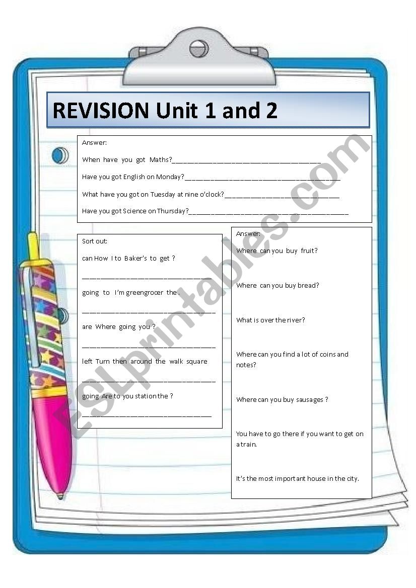 Revision unit 1 and 2 worksheet