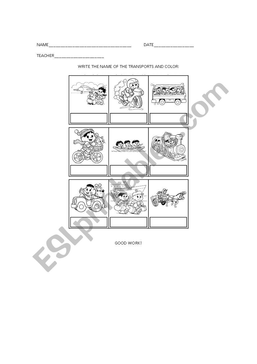 Transportations. worksheet