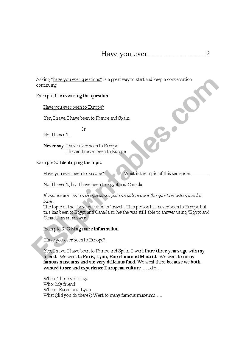 Have you ever.......? worksheet