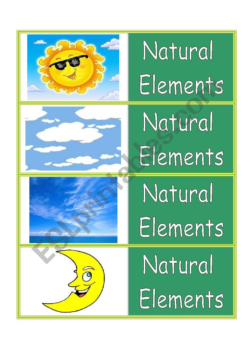 Natural Elements Flash Cards worksheet