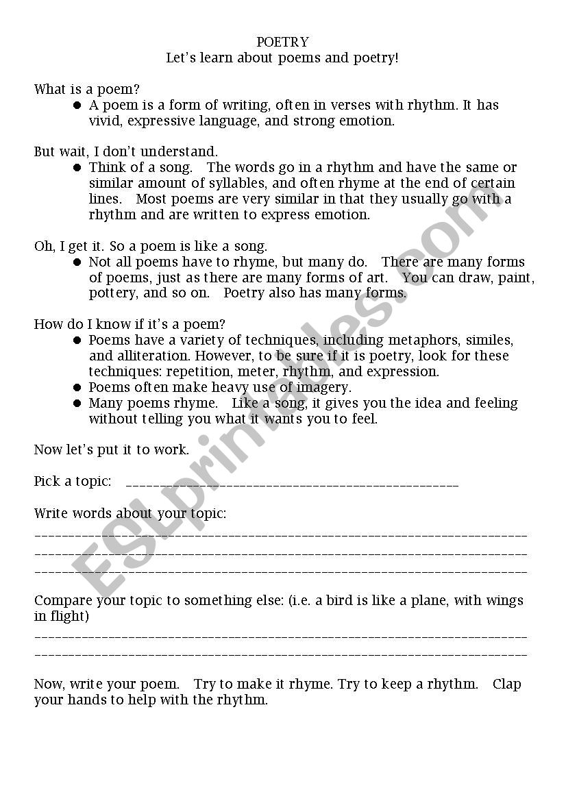 Poems worksheet